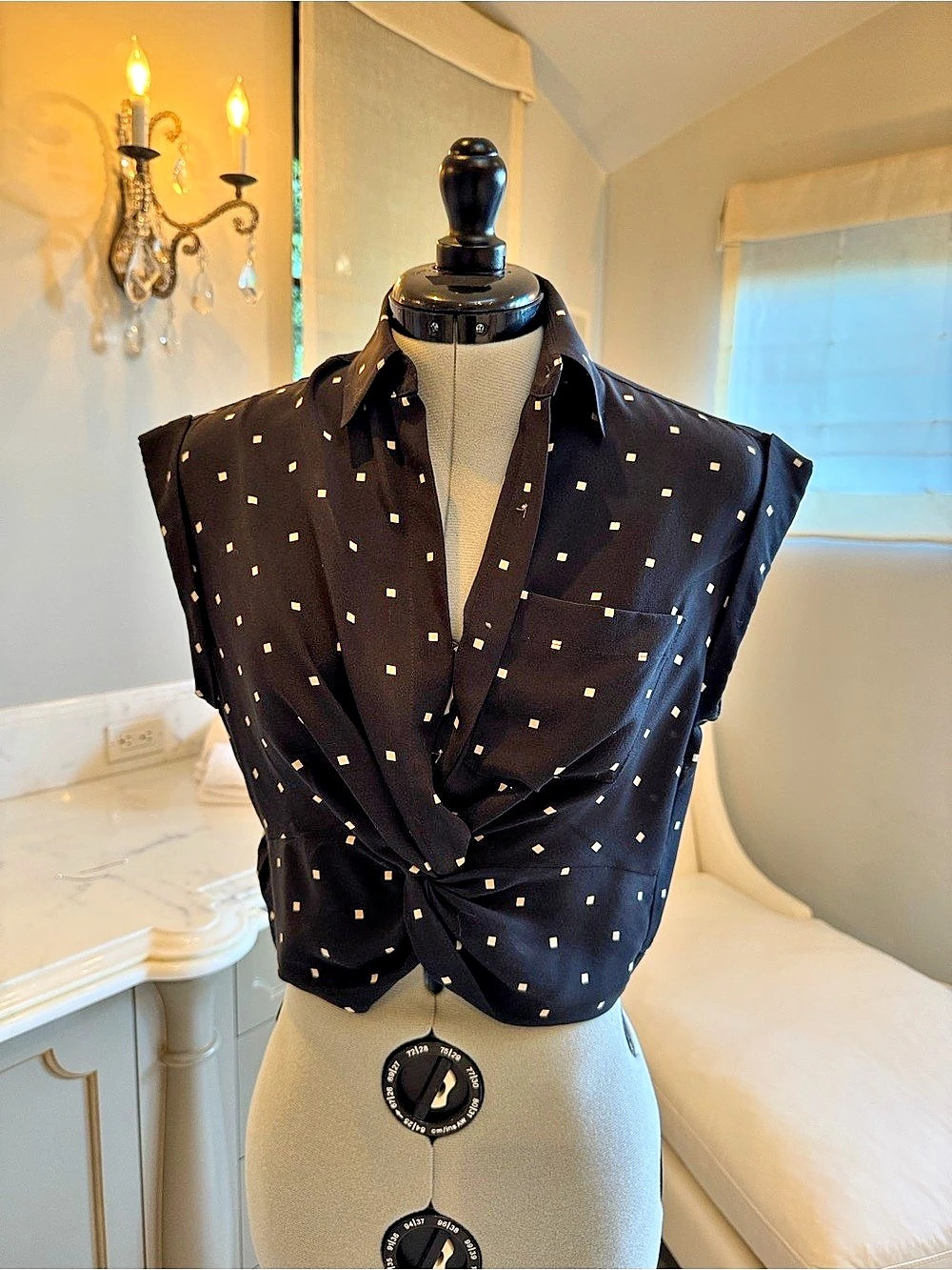Alexander Wang Printed Draped Blouse in Black & White Size 0 Like New